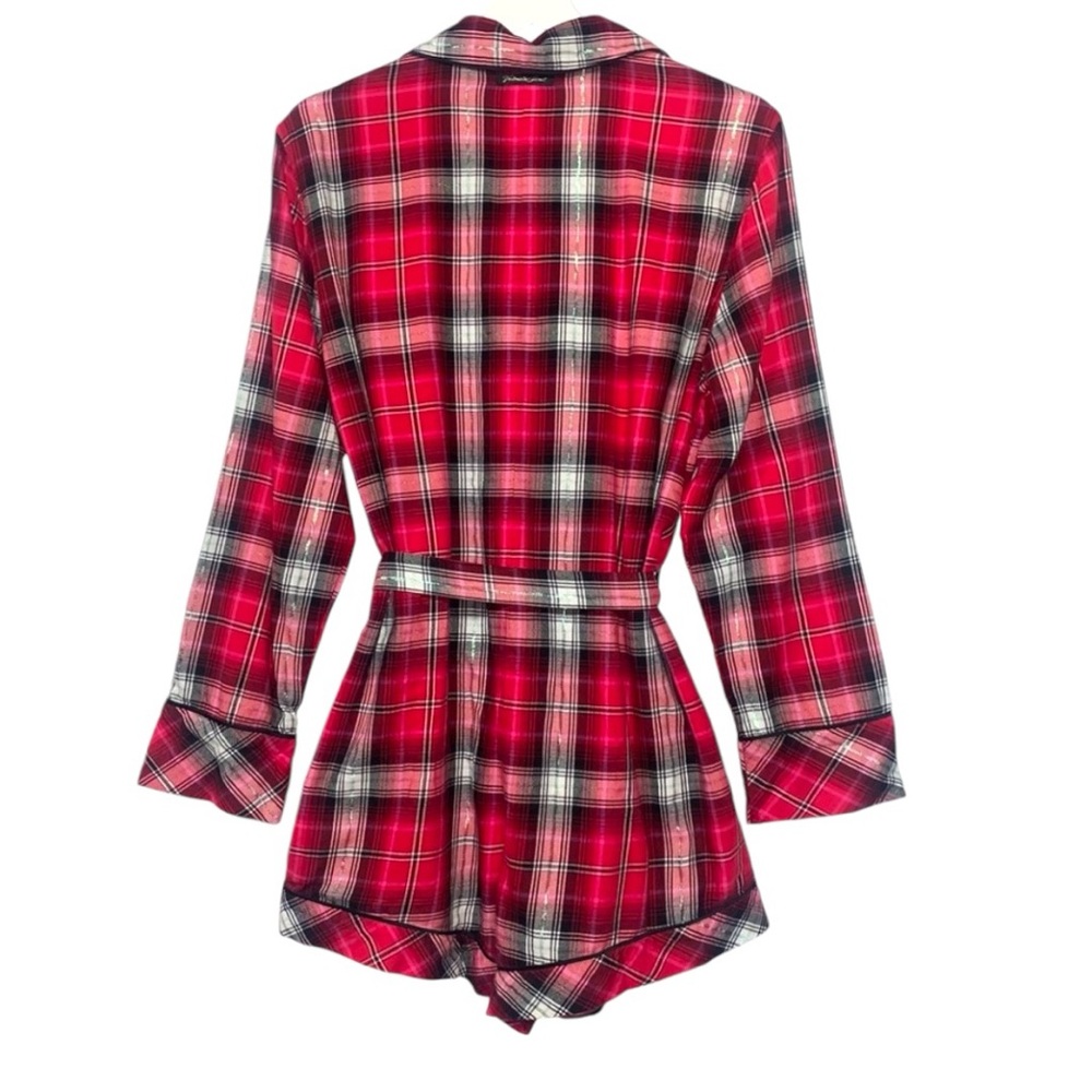 Victoria’s Secret Red Plaid Flannel Sleep Romper Silver Threads Sz Small NEW - Picture 8 of 12